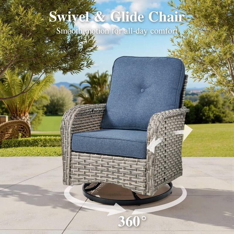 OVIOS 6 Pieces Wide Arm T shaped Seat Curved Swivel Chair Set With Solar-Powered Table