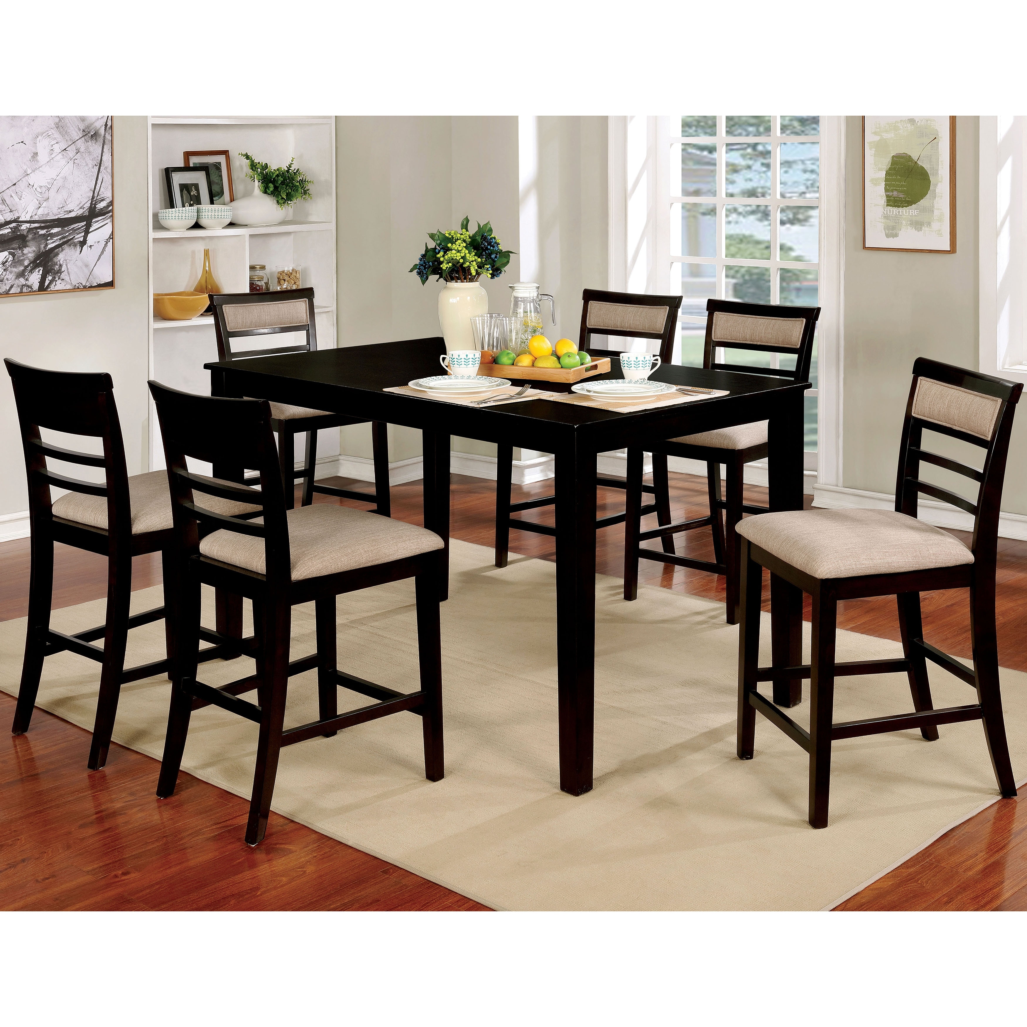 Copper Grove Ewart Transitional Wood Upholstered 7-Piece Counter Height Dining Set