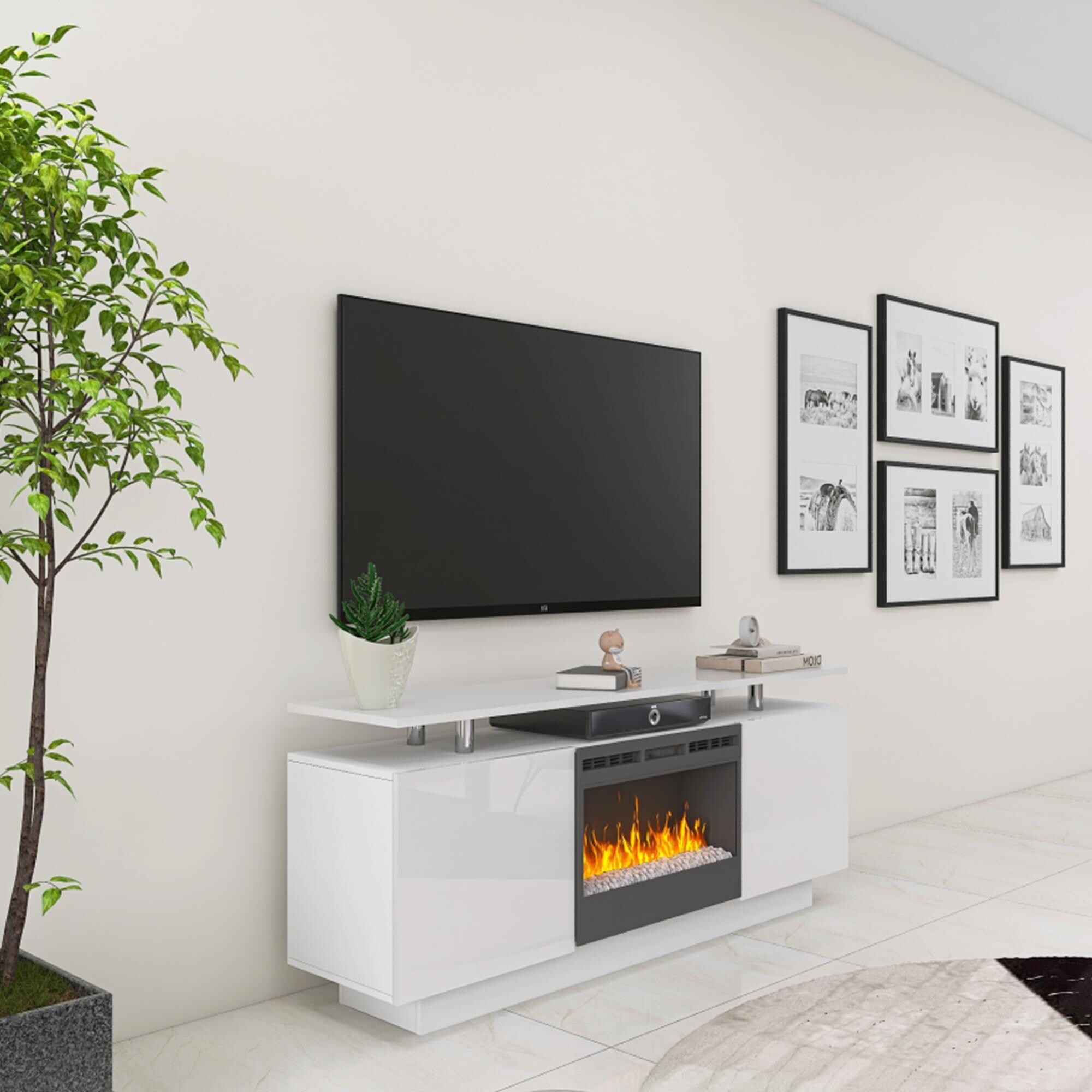 160CM High Gloss TV Cabinet Tv Unit with Fireplace Have Heat and Flame Color Changes Bed Bath Beyond 38267791