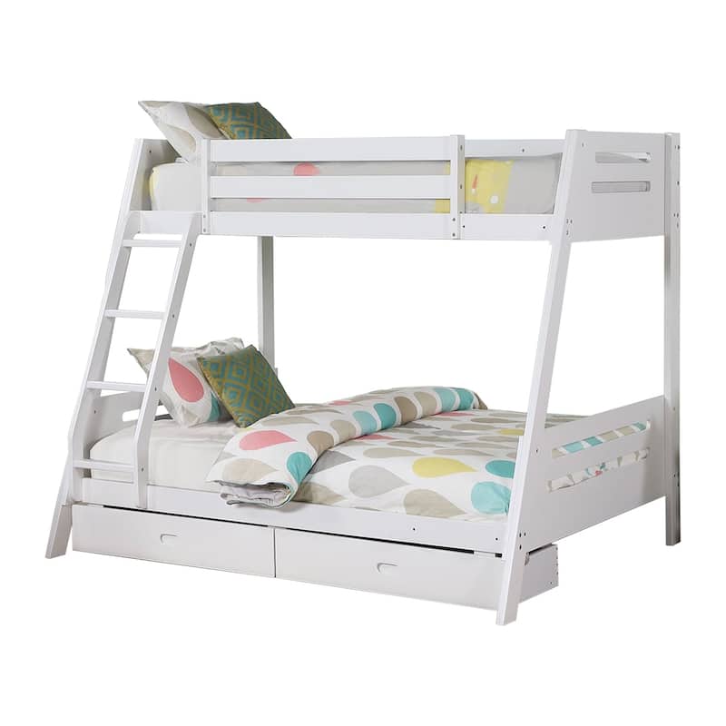 Modern White Solid Wood Twin Bunk Bed with Storage Drawers