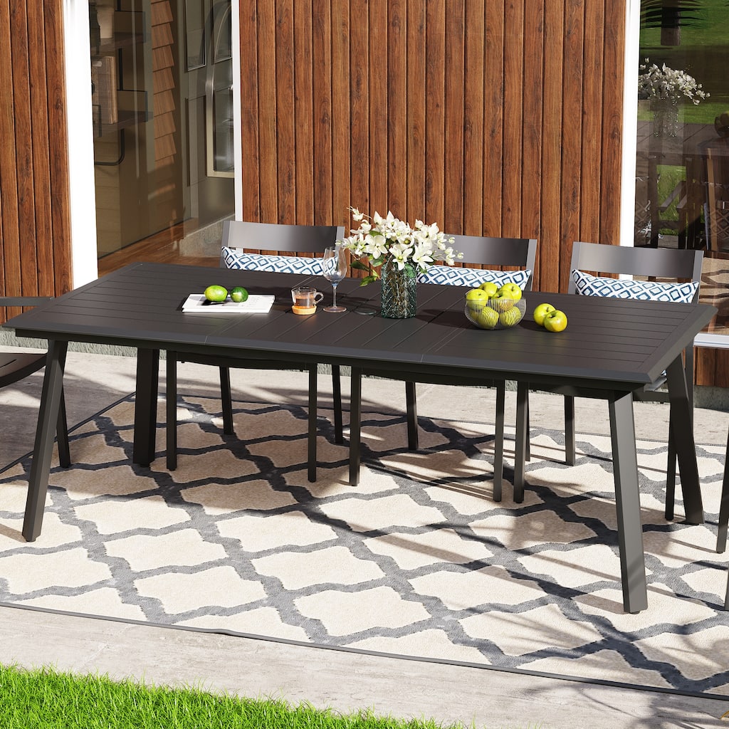 Outdoor Aluminum Dining Table with Umbrella Hole for 6-8 Person