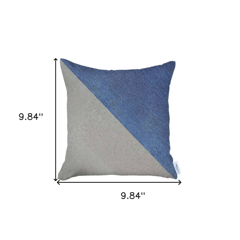 HomeRoots 18" X 18" Blue And Grey Geometric Zippered Handmade Polyester Throw Pillow Cover