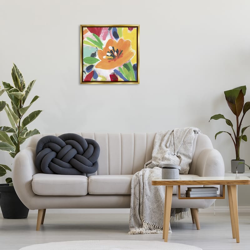Stupell Vivid Orange Flower Impressions Framed Floater Canvas Wall Art Design By June Erica Vess