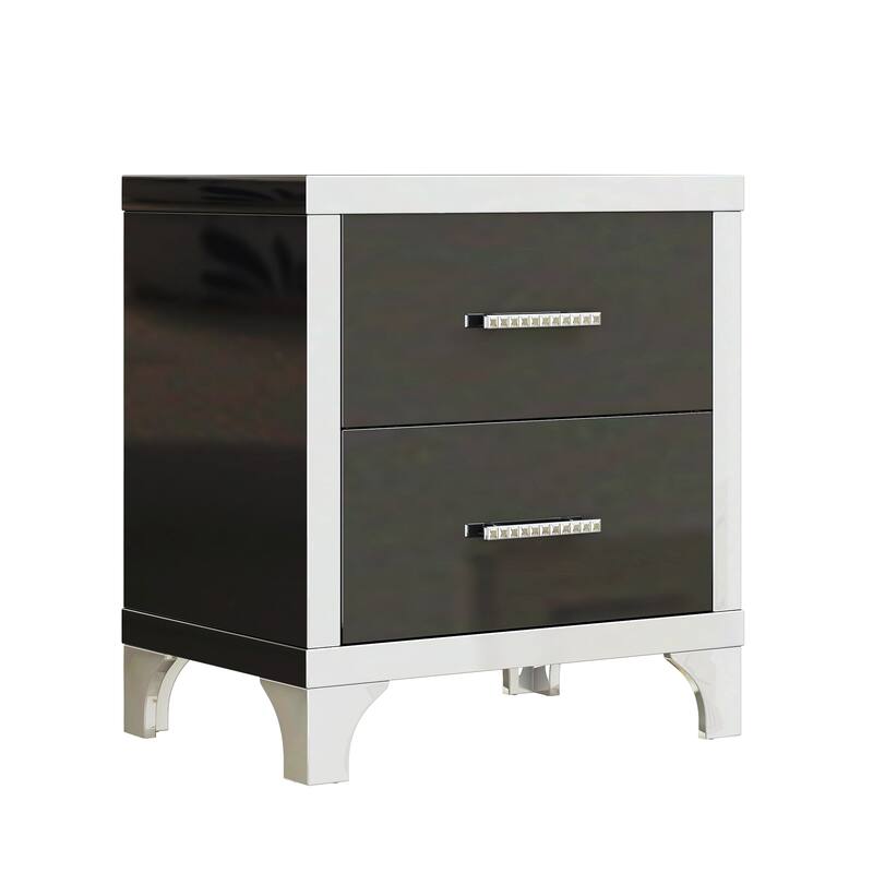 Elegant High Gloss Nightstand with 2 Drawers for Bedroom,Living Room