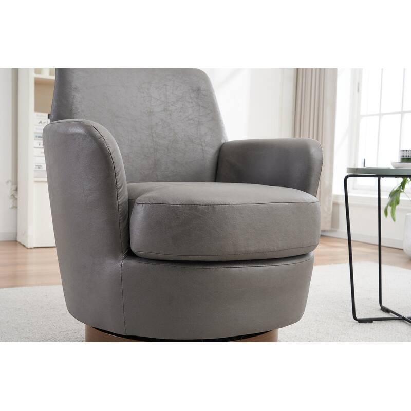 Comfy PU leather Swivel Barrel Chair with Gold Stainless Steel Base
