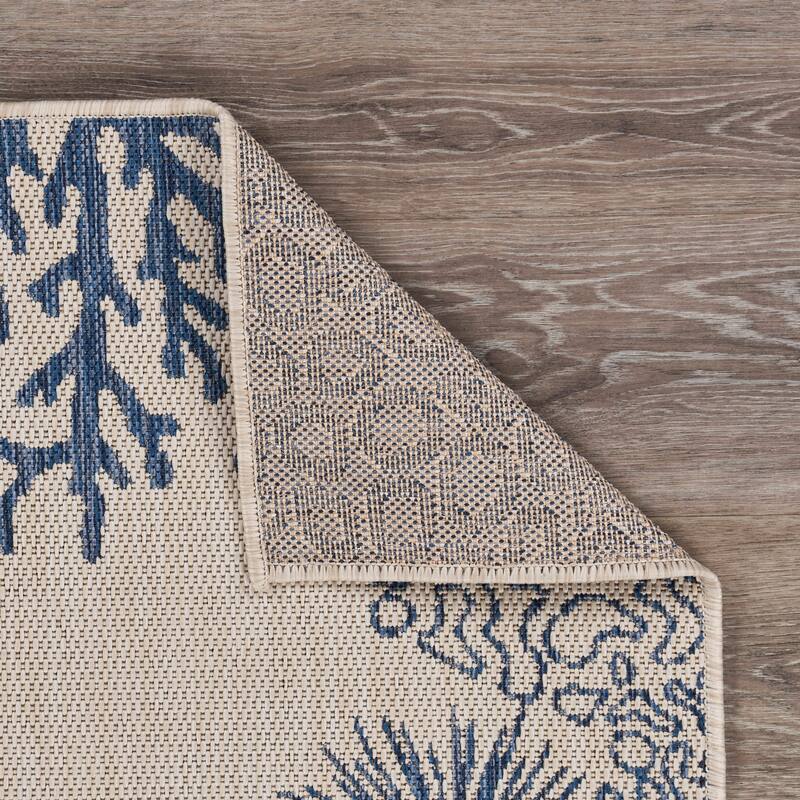 Sevita Tides Coastal Coral Reef Beige/Navy Indoor/Outdoor Area Rug