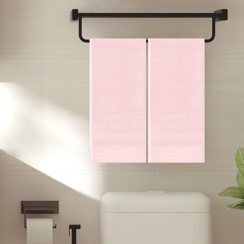 2 Pack Striped Pattern Hand Towels Set, Comfort and Quick Drying Towel for Bathroom, Gym, Camp 14" x 30" - Pink
