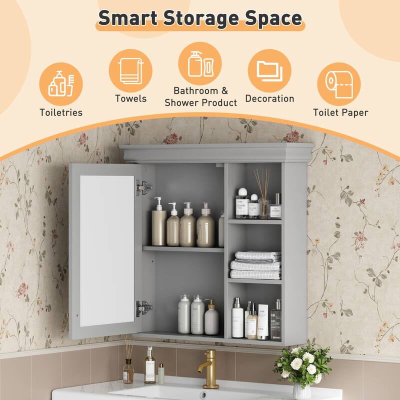 30"x28"Bathroom Medicine Cabinet with Mirror,Wall Mounted Mirror Cabinet with Storage Organizer,Over the Toilet Storage Cabinet