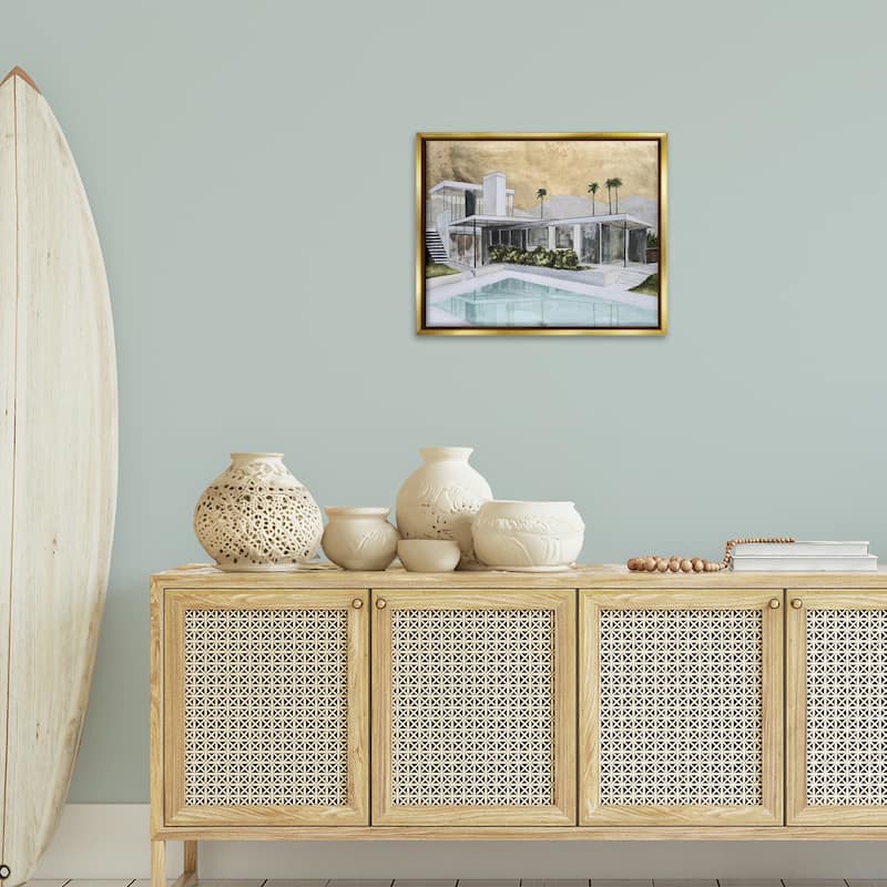 Stupell Chic Tropical Pool Yard Framed Floater Canvas Wall Art Design By Michael Willett