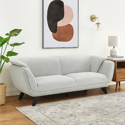 Naeli Sofa, Rounded Back, Light Gray Boucle, 86 Inch Solid Pine Wood