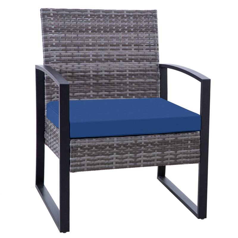 3-Pieces Wicker Patio Conversation Set Outdoor Chairs with Cushions