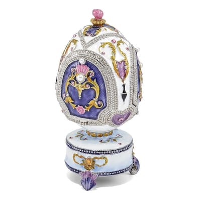 Curata Pewter Crystals Silver-Tone Enameled Merry-Go-Round Carousel (Plays ItS a Small World) Musical Egg on 18 Inch Necklace