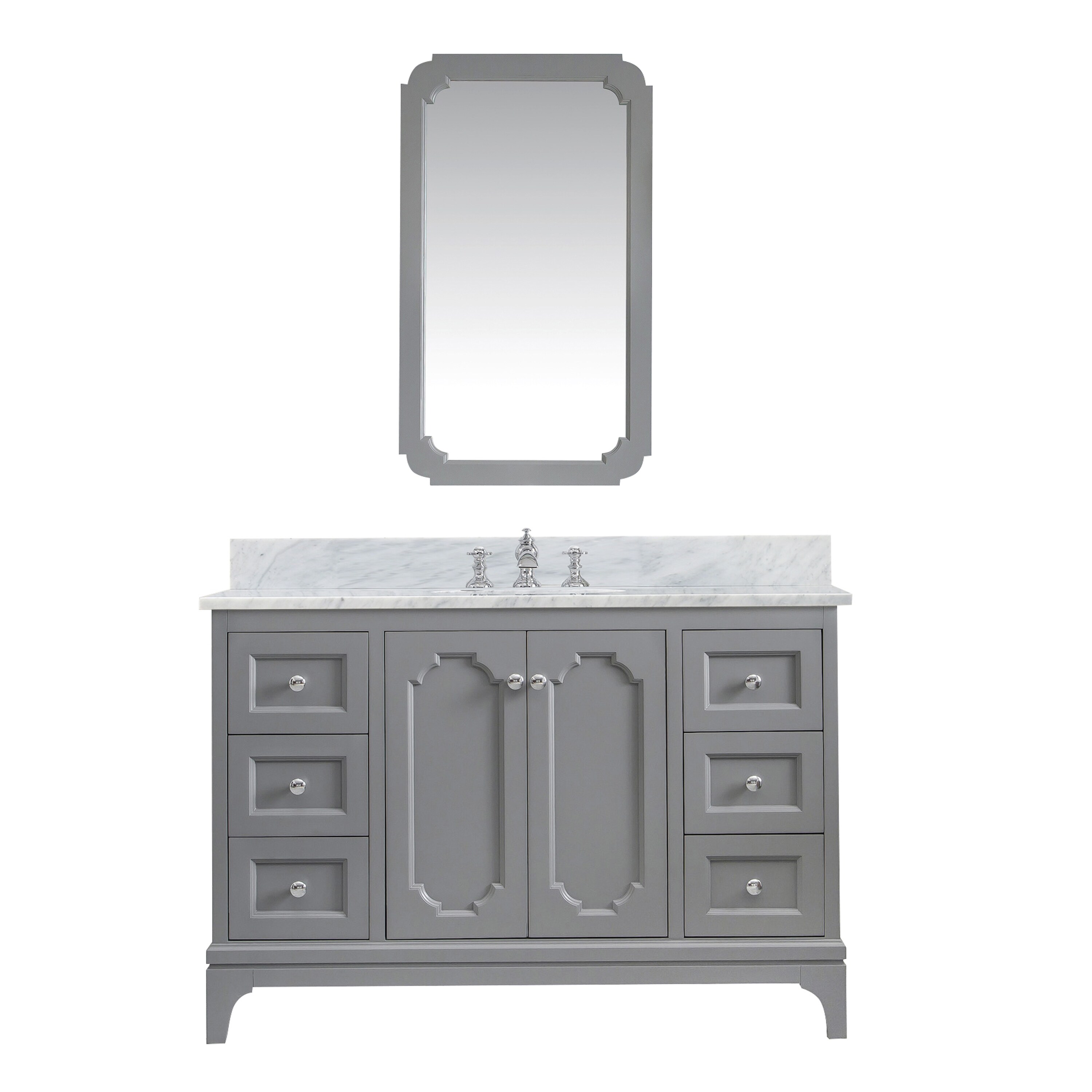 Queen Carrara White Marble Countertop Vanity with Mirror and Faucet