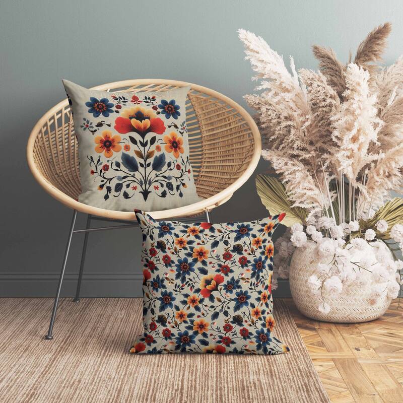 Rajasthan Bloom Faux Suede Reversible Throw Pillow Blue and Orange