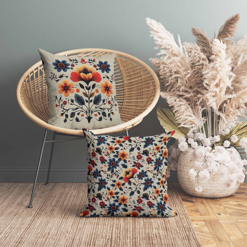 Rajasthan Bloom Indoor/Outdoor Reversible Throw Pillow Blue and Orange