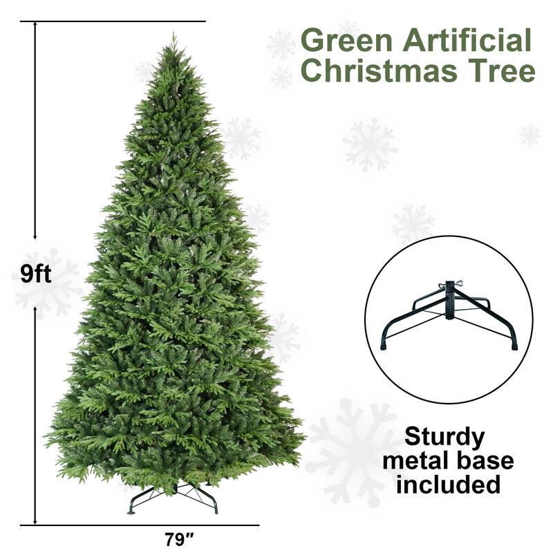 Premium Hinged Artificial Pine Tree - PE+PVC Needles, Easy Fluffing, Metal Stand, Indoor/Outdoor - Green