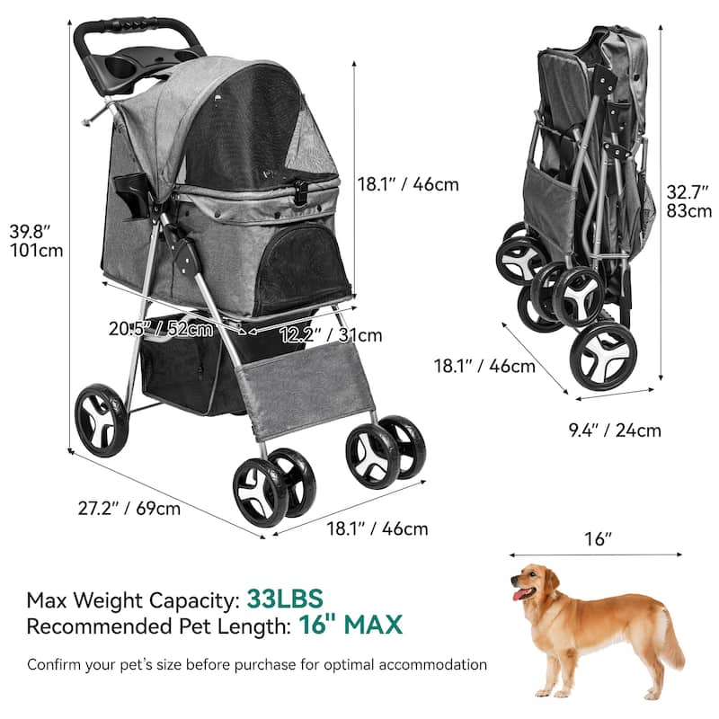 Moasis Pet Stroller with Latch Closure