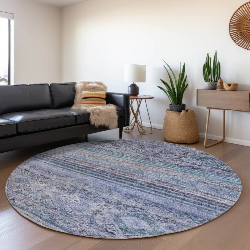 Machine Washable Indoor/ Outdoor Boho Moroccan Chantille Rug - Blue - 8' x 8'