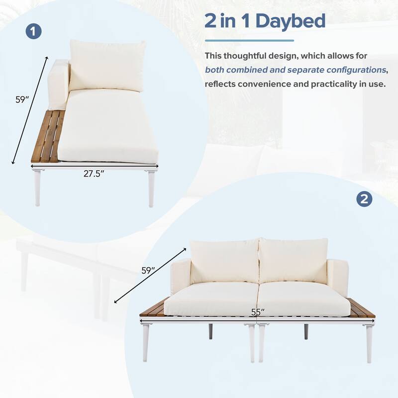 2 in 1 Padded Chaise Lounges for Poolside,Balcony