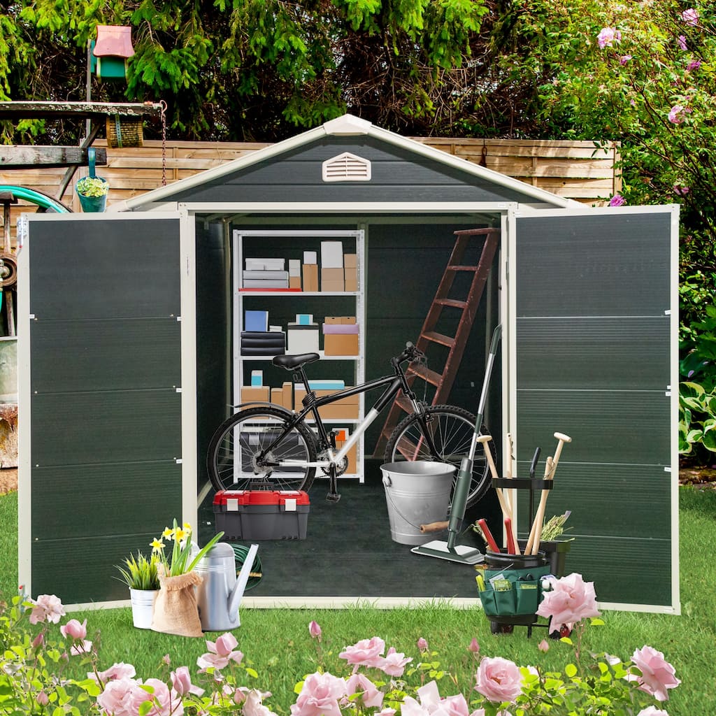 Resin Tool Shed with Double Doors and Padlock Handles All-Weather Outdoor Shed Storage Shed Garden Shed, Water-proof