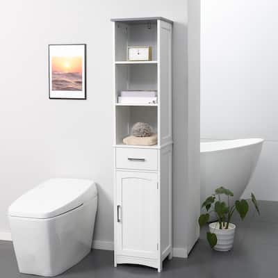 kleankin Tall Bathroom Storage Cabinet with 3 Tier Shelf, Cupboard, Drawer, Door