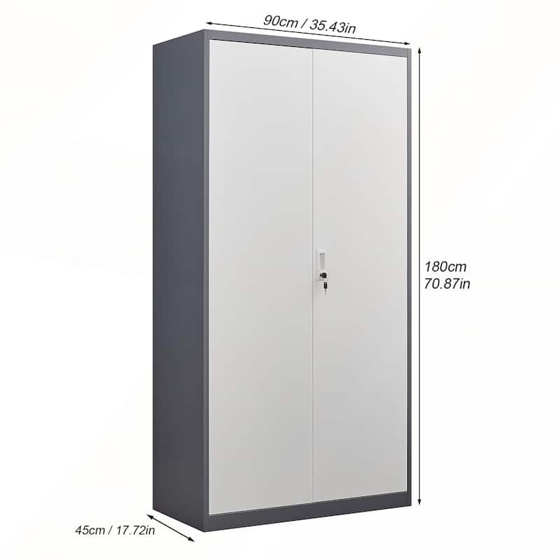 Gray Metal Large-Capacity Wardrobe with Hanging Rod and Locks for Bedroom and Living Room