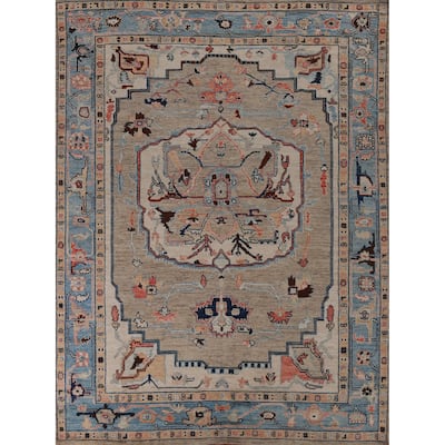 Hand Knotted Oriental 100% Wool Carpet Transitional Medallion Beige & Ivories Oushak Area Rug - 9' 7'' X 8' 0''
