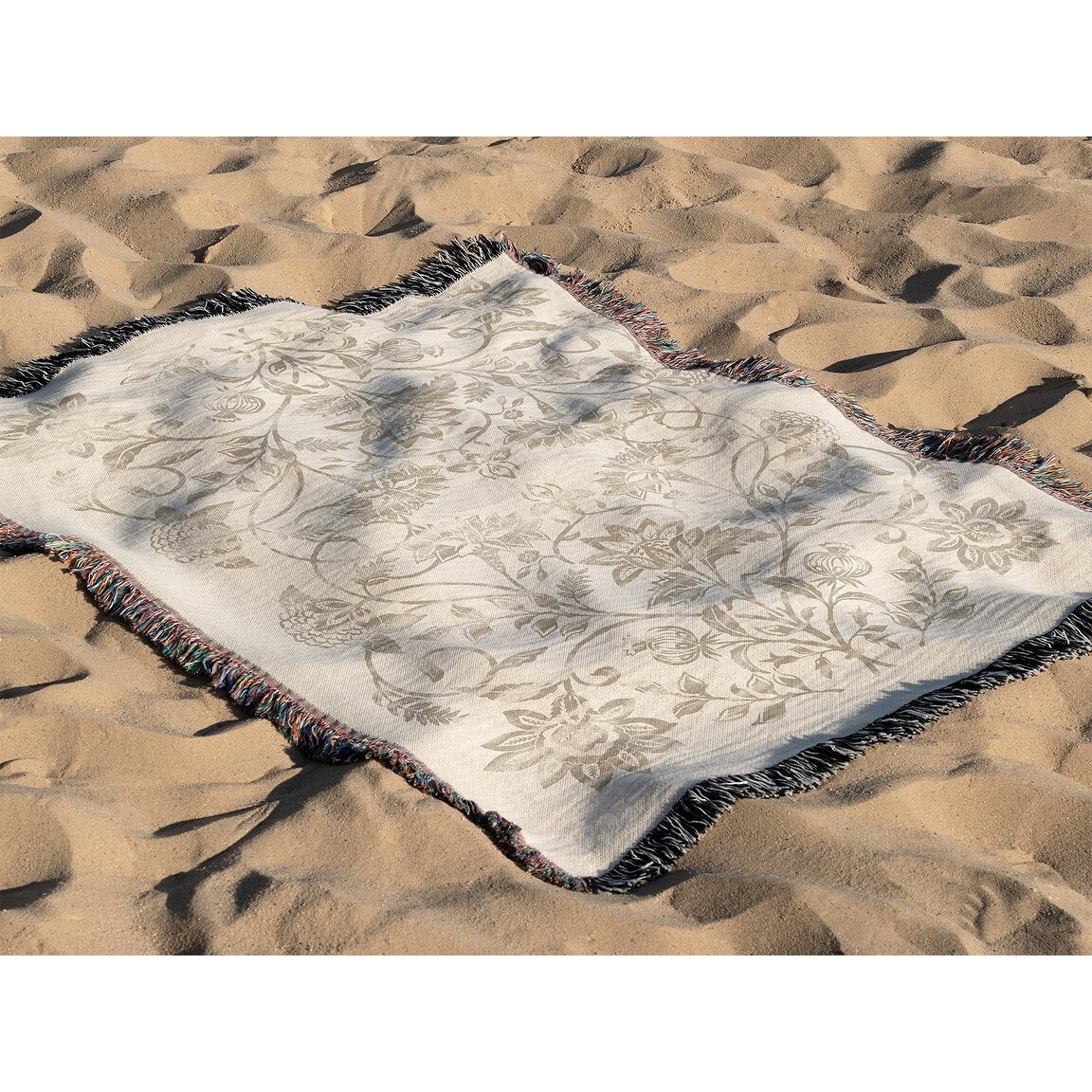 HEIDI NATURAL Woven Fringe Throw Blanket by Kavka – Soft Cozy Boho Decor-image