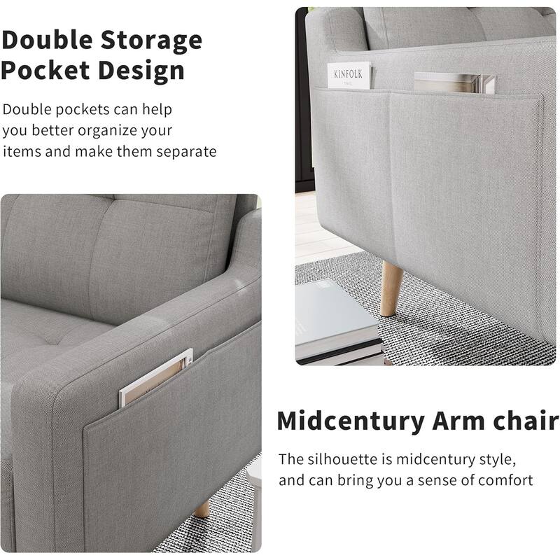 Mid Century Modern Accent Chair,Upholstered Armchair,Comfy Reading Chair with Wood Legs,Fabric Single Sofa Chair