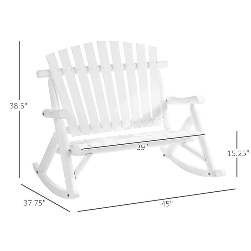Outsunny 2-Person Wooden Adirondack Rocking with Slatted Design for Backyard, Porch, Poolside