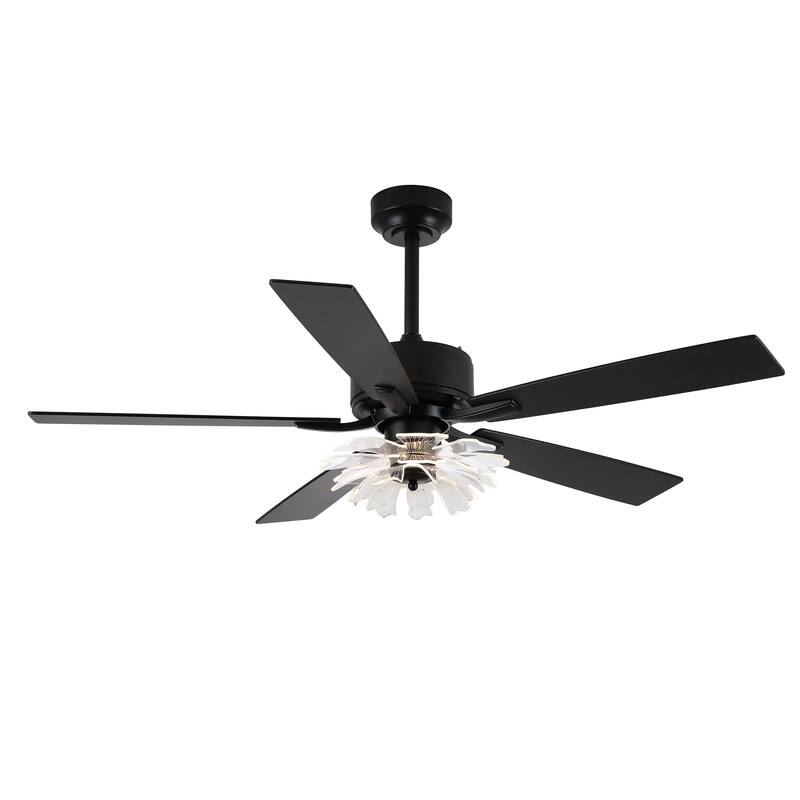 52-inch Industrial Acrylic Matte Black DC Ceiling Fan with Light and Remote