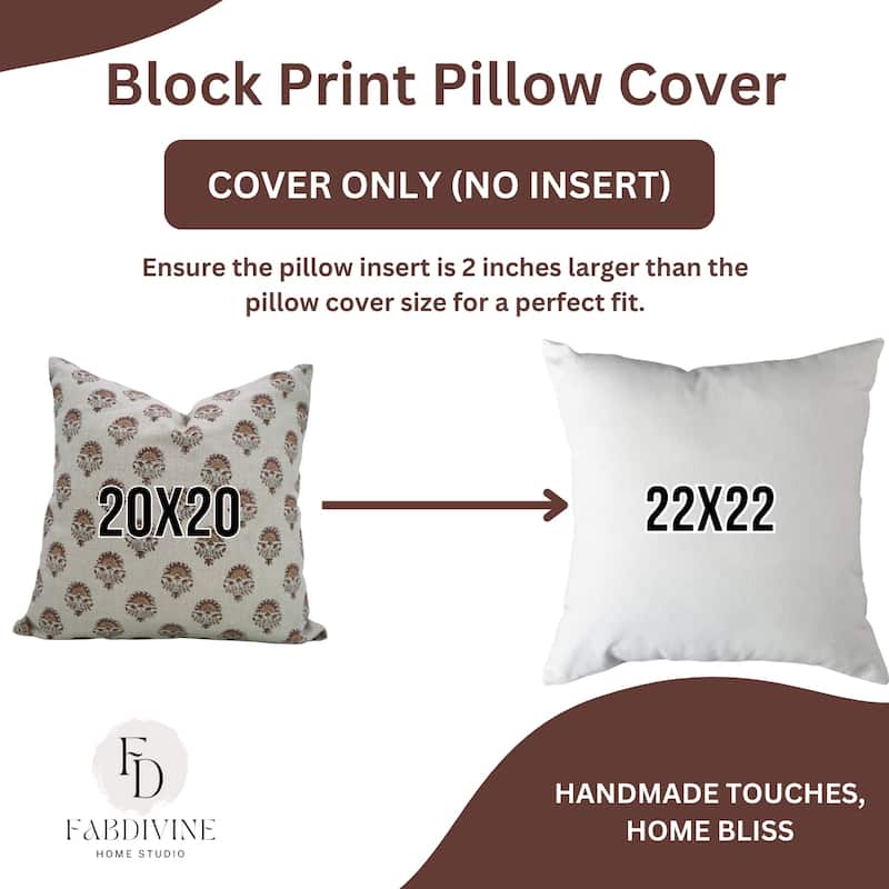 Fabdivine 12x20 Handmade Pure Linen Cushion Cover Floral Mustard Ideal for Sofa, Floral Block Print, Accent Décor, Bagru Buti