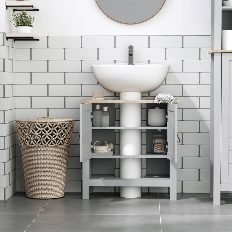 Compact Grey Bathroom Cabinet with U-Shaped Sink Cut-Out and Adjustable Storage Shelving - 23.5" W x 11.75" D x 23.5" H