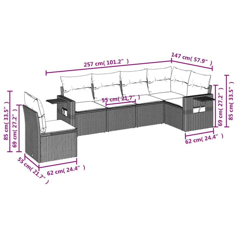 vidaXL Patio Sofa Set with Cushions Outdoor Conversation Furniture Poly Rattan - 24.4 x 24.4 x 27.2