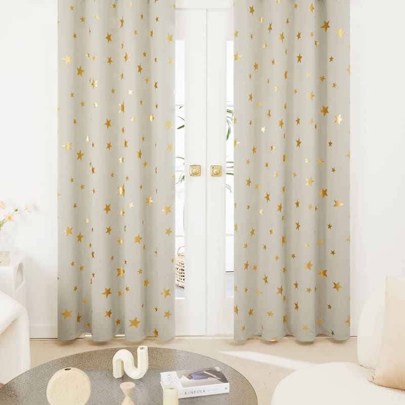 Gold Star Foil Room Darkening Curtains for Kids 2 Panels