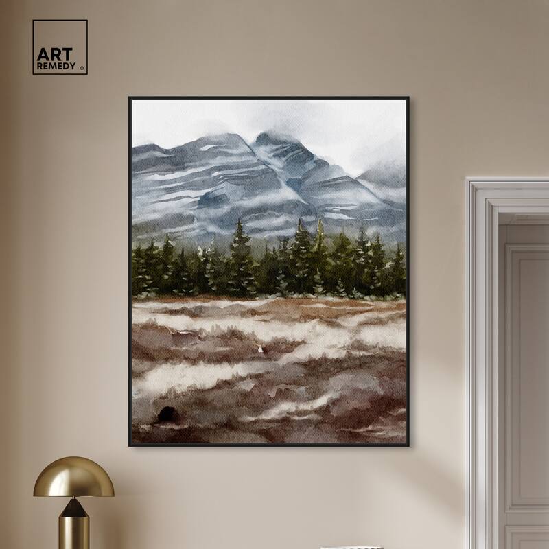 Art Remedy February Rocks Landscape Framed Landscape 1 Piece Canvas Wall Art Watercolor Style