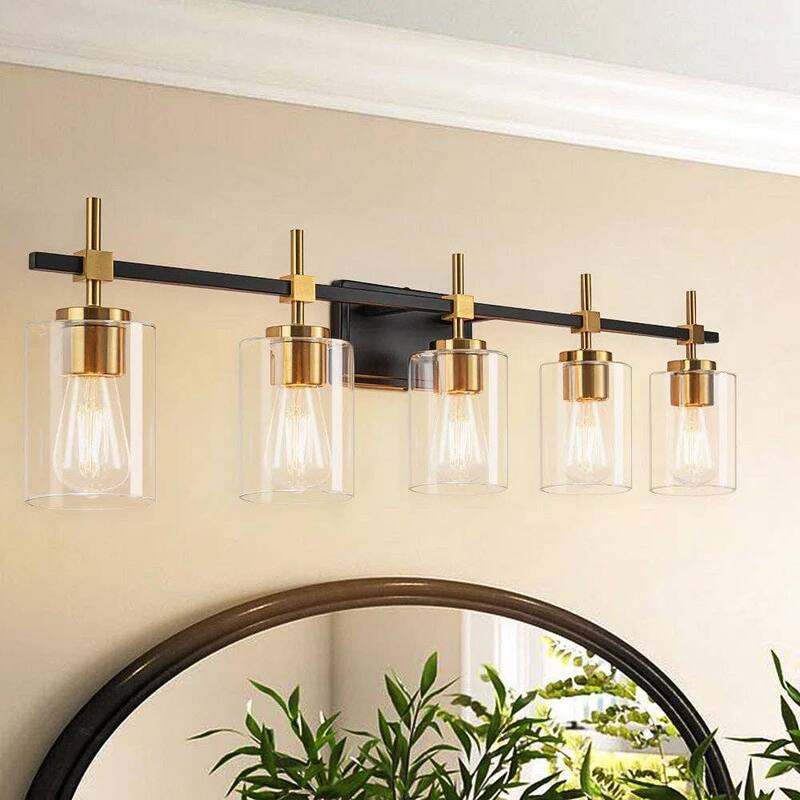 Jasper Black & Gold Clear Glass 5-Light Bathroom Vanity Light