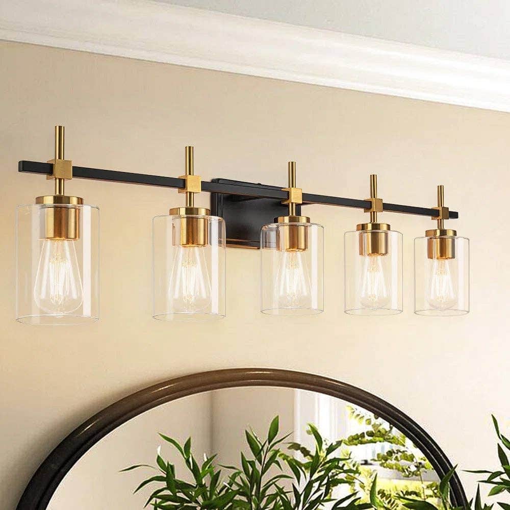 Jasper Black & Gold Clear Glass 5-Light Bathroom Vanity Light