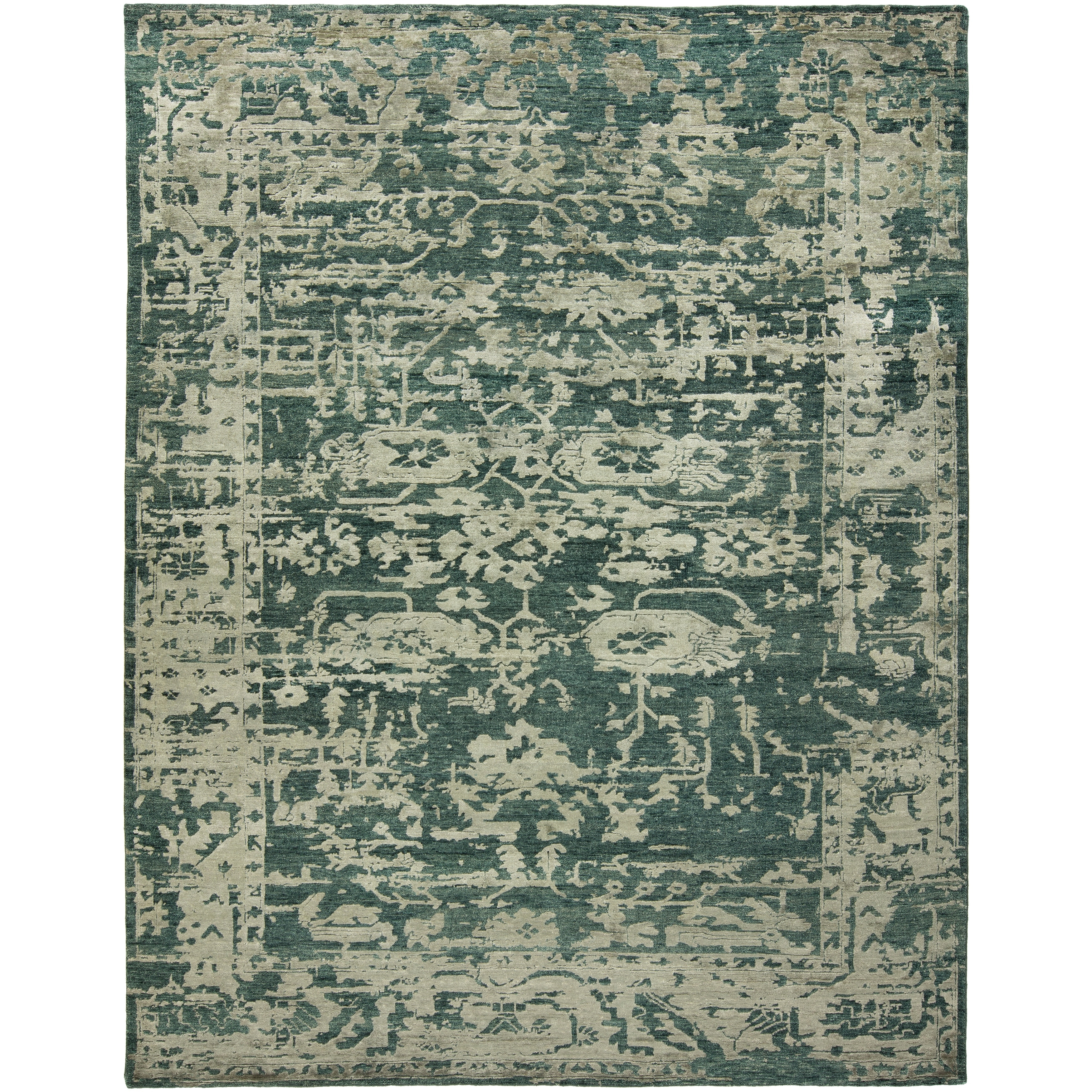KALATY Transitional Blue Hand-Knotted Wool & Viscose Area Rug