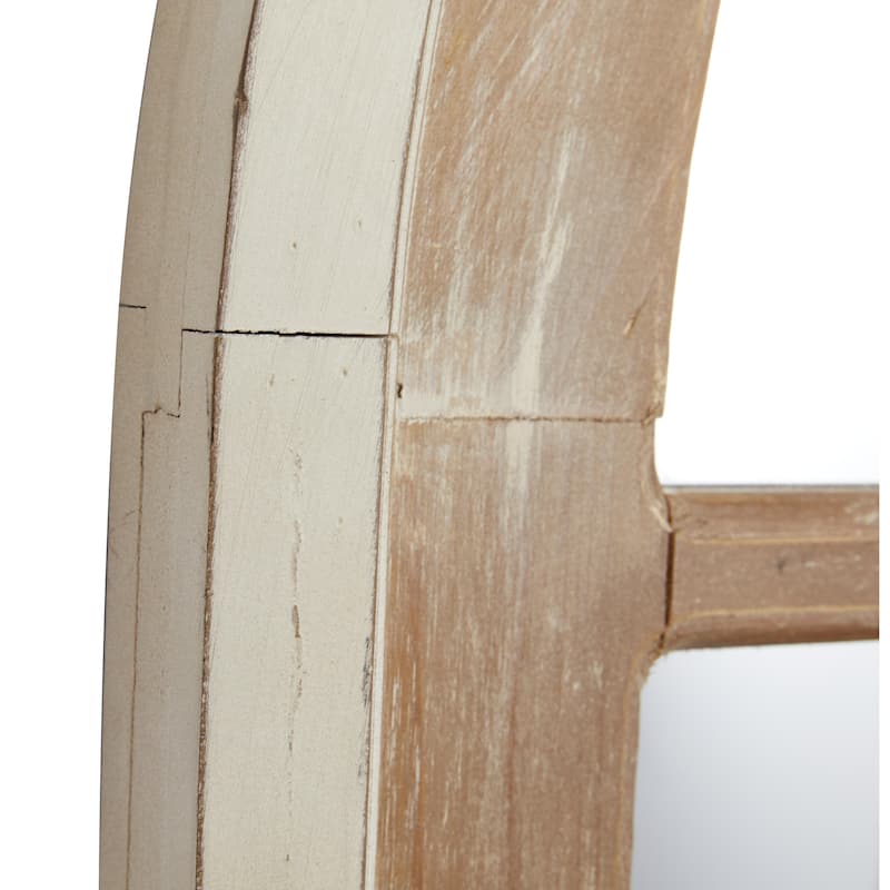 Wood Window Pane Inspired Room Wall Mirror with Arched Top and Distressing - Brown - Roche River Decor