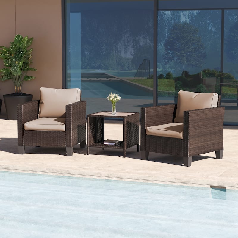 LIVOOSUN 3-Piece Patio Sofa Set Gray Rattan Outdoor Chair with Side Table