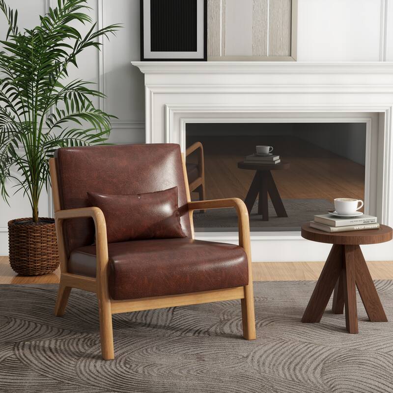 Mid-Century Modern Upholstered Accent Chair with Wood Frame