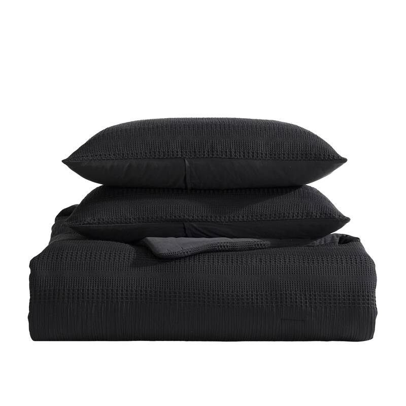 Kenneth Cole Variegated Waffle Black 14 Piece Comforter Bonus Set