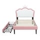preview thumbnail 4 of 9, Pink Upholstered Princess Bed w/ Wheel & 2 Drawers, Crown Headboard for Kids,Twin
