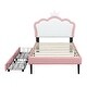 preview thumbnail 1 of 9, Twin Upholstered Leather Princess Bed w/ Wheel and 2 Drawers, Crown Headboard for Kids Teens,White Pink White Pink 2 Drawers