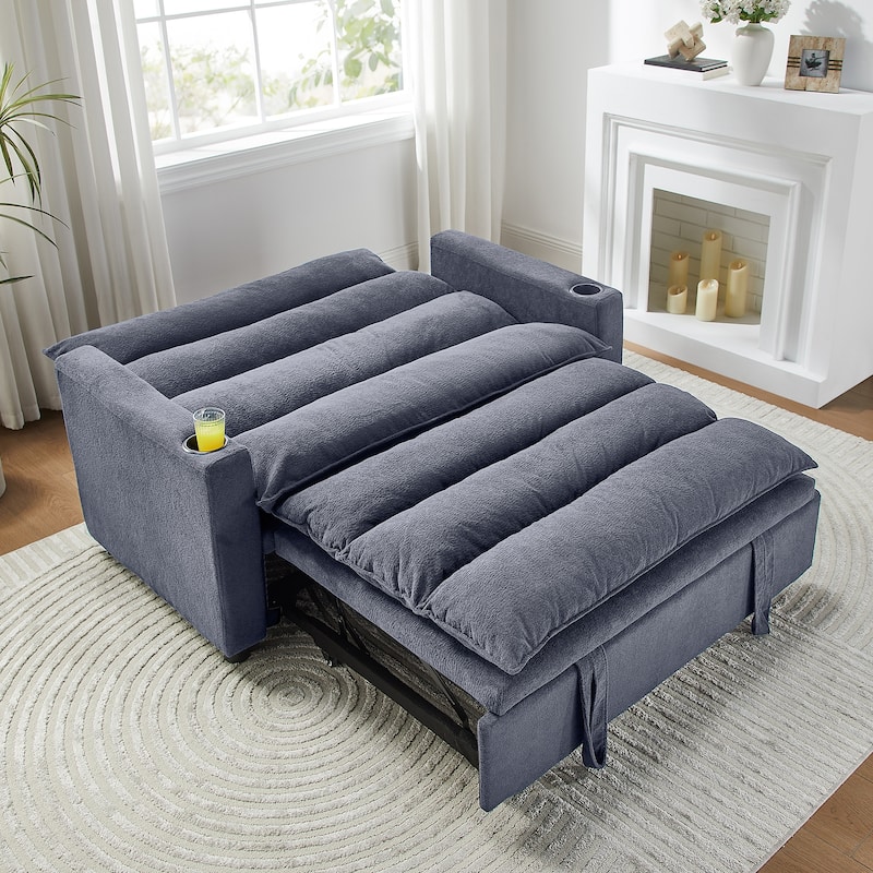 3-in-1 Convertible Sofa Bed, Sleeper Couch with Adjustable Backrest, Velvet Pull-Out Loveseat Chaise Lounge