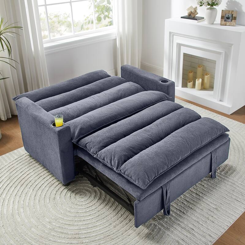 Anmytek 3-in-1 Multi-Functional Convertible Sleeper Sofa Bed - 47'' Velvet Upholstered Loveseat Chaise Lounge