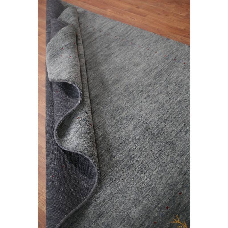 Hand Knotted Oriental 100% Wool Carpet Tribal Animal Pictorial Greys & Charcoal Gabbeh Area Rug - 7' 6'' X 5' 5''