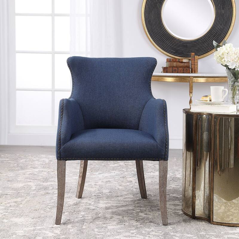 Uttermost Yareena 24-1/2" Wide Wood Framed Linen Wingback Chair - Denim Blue