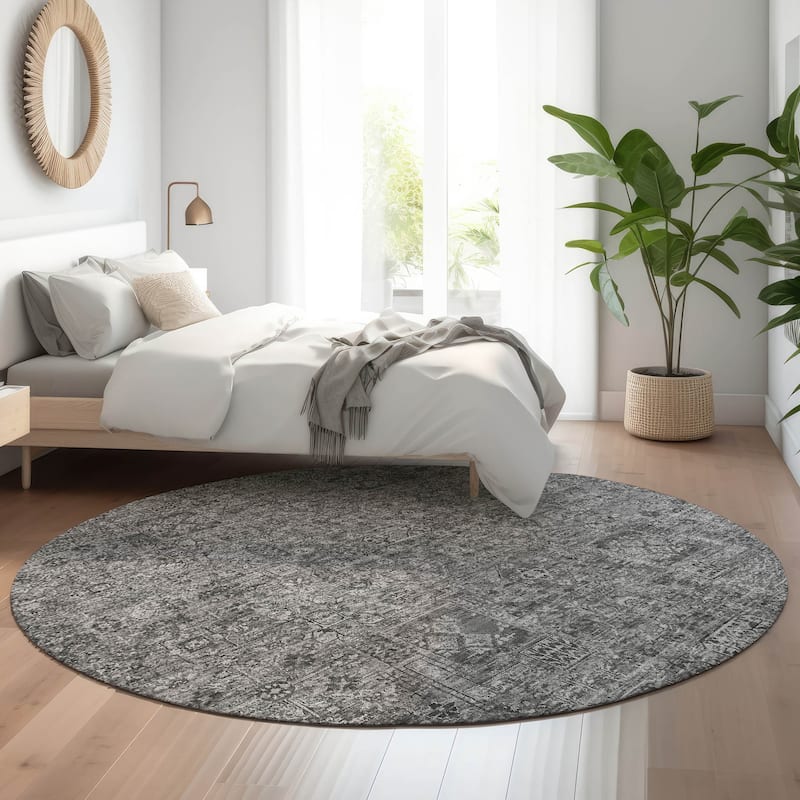 Premium Washable Super Soft Vintage Traditional Mayfield Rug - Charcoal - 8' x 8'